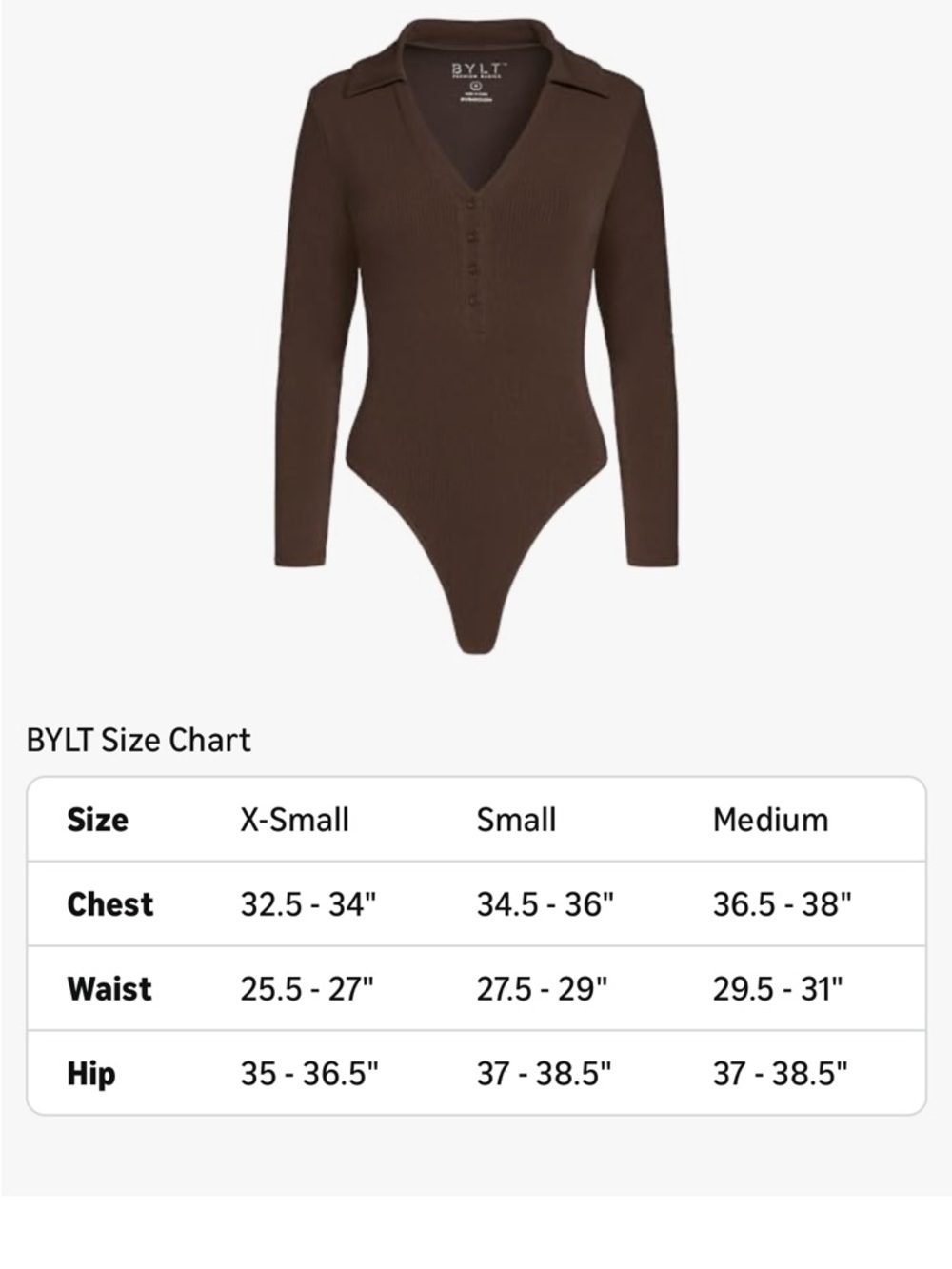 NWT  BYLT Ribbed Long Sleeve Bodysuit with Built-In Bra – brown L - Picture 5 of 8
